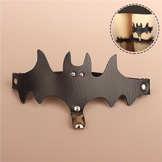 Halloween Goth Bat PU Leather Leg Harness Black Punk Heart Garter Belt 