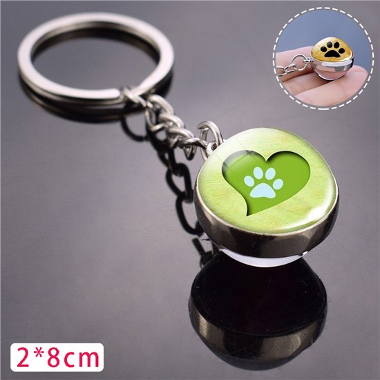 Dog Paw Double Sided Glass Ball Keychain