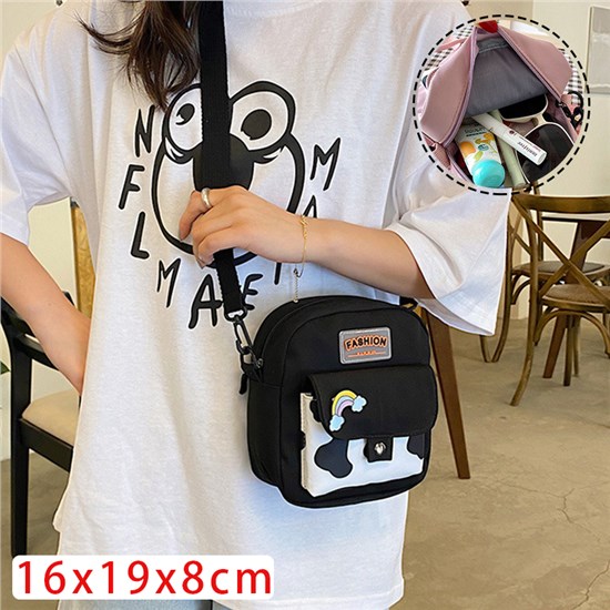 Cute Cow Print Black Nylon Purse Shoulder Bag