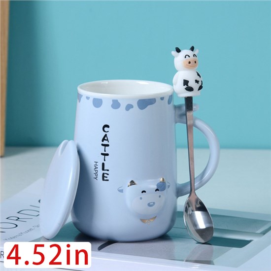 Funny Coffee Mug, Cute Ceramic Cow Mugs, Lovely Animal Tea Cups with Lid and Spoon