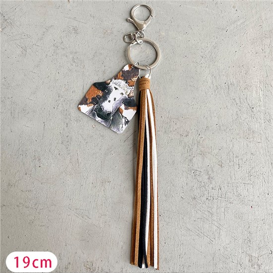 Funny Cow PU Leather Tassel Keychain Key Ring