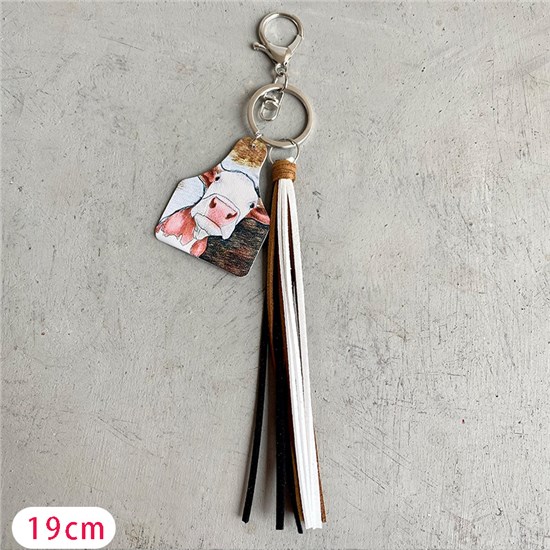 Funny Cow PU Leather Tassel Keychain Key Ring