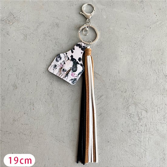 Funny Cow PU Leather Tassel Keychain Key Ring