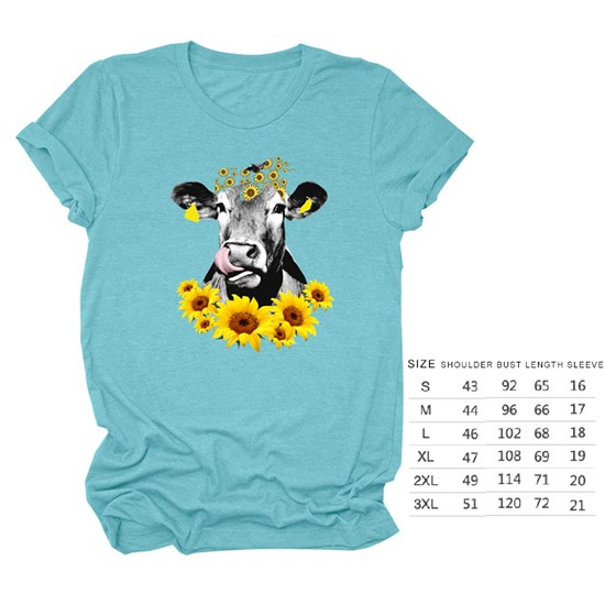 Cow Sunflower Blue Women T Shirt