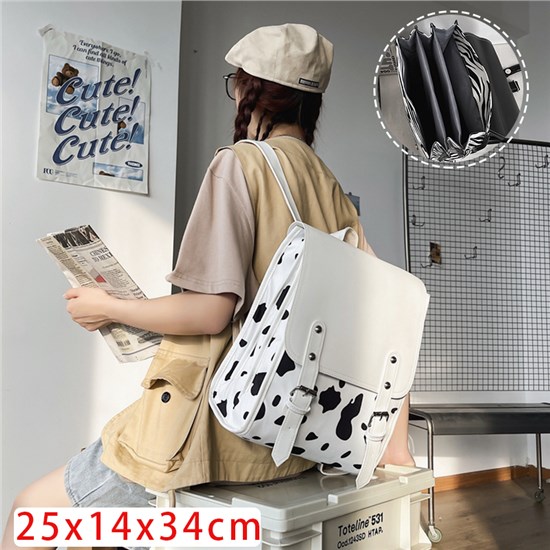 Cow Print PU Leather Backpack Nylon Bag