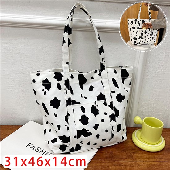 Cow Print Canvas Shoulder Bag
