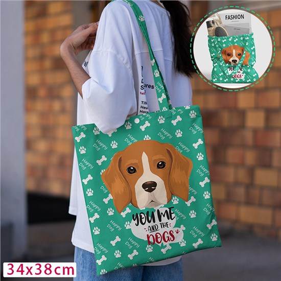 Beagle Dog Green Canvas Shoulder Bag Shopping Bag