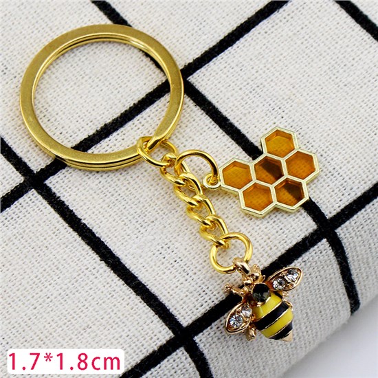 Cute Alloy Honeycomb Charm With Bee Keychain