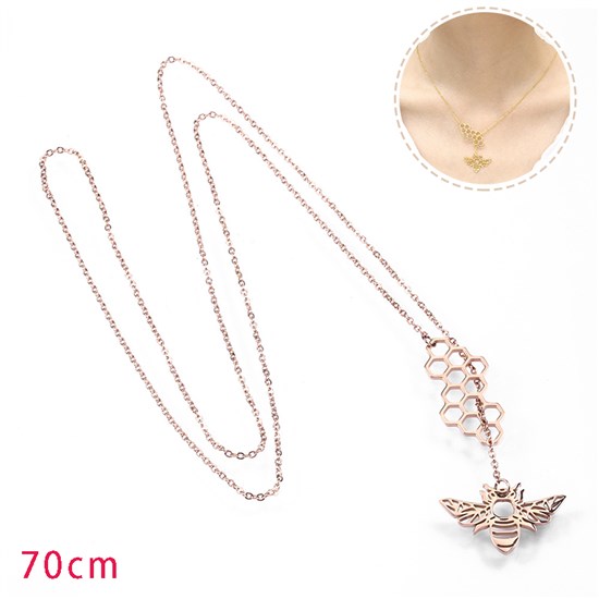 Funny Rose Gold Plated Geometric Honeycomb Bee Pendant Necklace