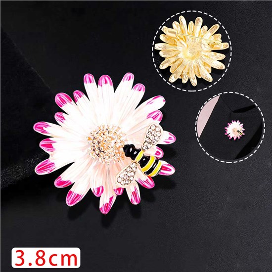 Womens Honey Bee on Daisy Flower Brooch Pin Enamel Crystal Jewelry