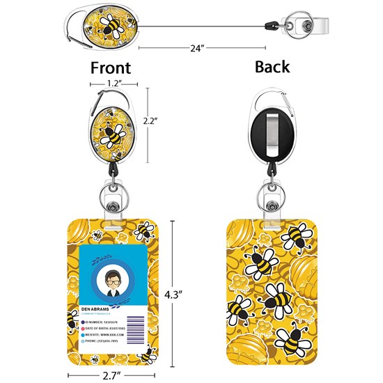 Funny Bee Card Holder Case Cute Holder Retractable Badge Reel Clip Set