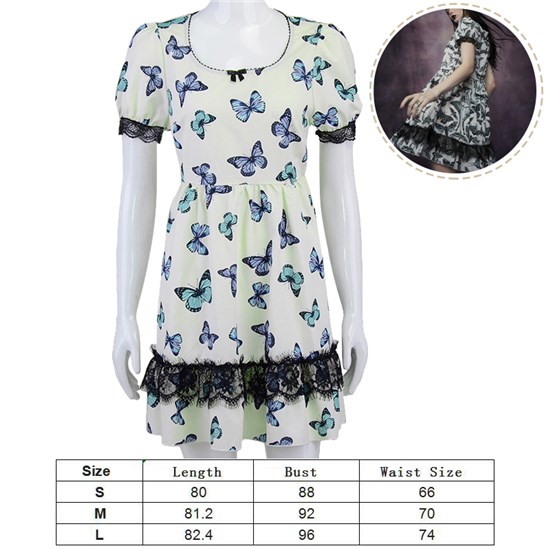 Women's Summer Dress Butterfly Print Short Sleeve Vintage Beach Dresses