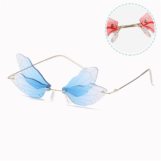 Rimless Cute Sunglasses Dragonfly Blue Glasses