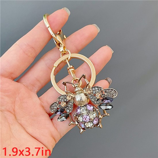 Bee Rhinestone Crystal Handbag Keychain Key Ring Animal Key Chain Decor