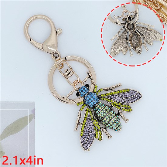 Colourful Rhinestone Bee Handbag Keychain Key Ring Animal Key Chain Decor