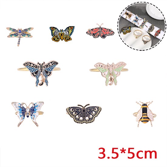 Butterfly Bee Dragonfly Insect Napkin Rings Holders Napkin Buckle Table Decoration