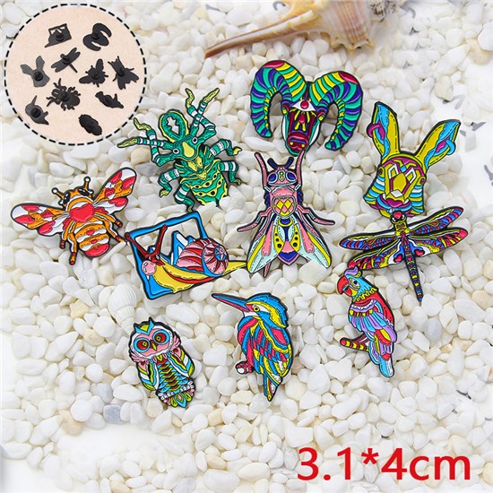 Funny Cartoon Owl Cow Insect Enamel Pin Brooch Badge Set