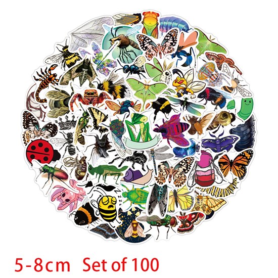 Insect Bug Stickers 100PCS Cute Cartoon Stickers Pack Vinyl Waterproof Stickers for Laptop Skateboard Water Bottle Bike Phone Guitar Luggage