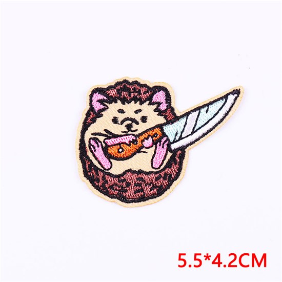 Funny Cute Hedgehog with Knife Embroidered Badge Patch