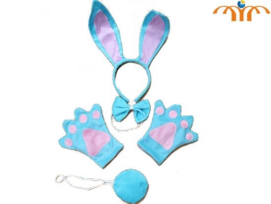 Animal Blue Rabbit Children Gloves Tie Tail Headband Set