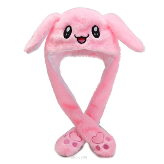 Pink Rabbit Ear Moving Jumping Hat Funny Plush Hat Unisex Earflaps Movable Ears Hat Cosplay Party Hat