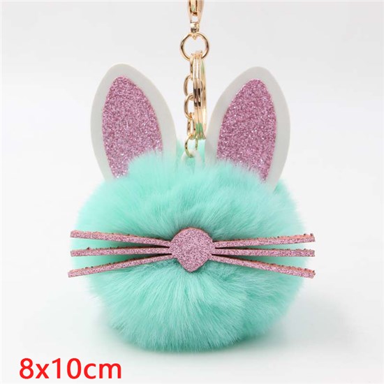 Cute Rabbit Puff Ball Pom Pom Keychain Key Ring