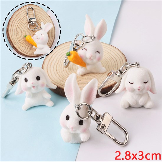 Cute Rabbit Figure Keychain Key Ring Set