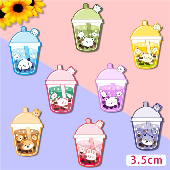 Cute Milky Tea Dog Cat Rabbit Acrylic Pins Set
