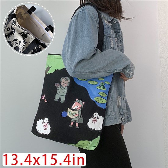 Cute Cartoon Sheep Bear Fox Canvas Shopping Bag Tote Bag Shoulder Bag