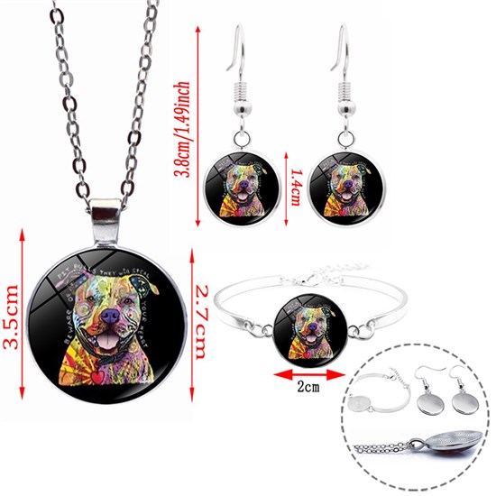 American Pit Bull Terrier Time Gem Necklace Earring And Bracelet Set