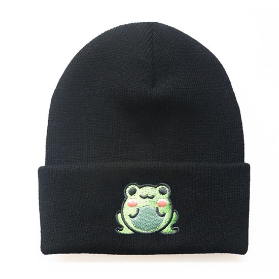 Cute Cartoon Frog Black Knitted Beanie Hat Knit Hat Cap