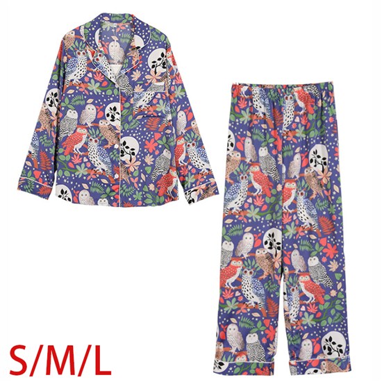 Women's Owl Long Sleeve Button-Down Pajamas PJ Set