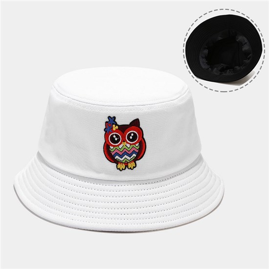 Cotton Owl White Bucket Hat Solid Color Beach Hat Summer Travel Sun Hats Fisherman Cap