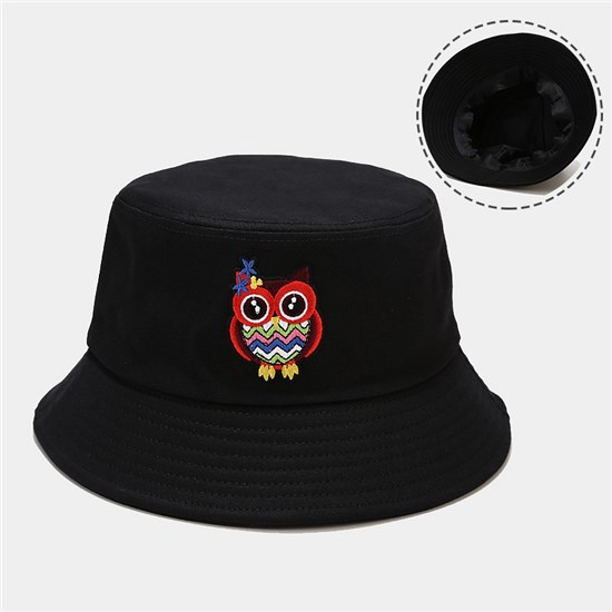 Cotton Owl Black Bucket Hat Solid Color Beach Hat Summer Travel Sun Hats Fisherman Cap