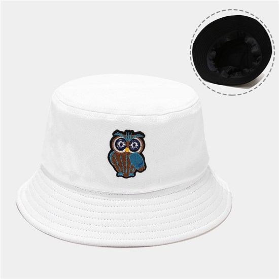 Cotton Owl White Bucket Hat Solid Color Beach Hat Summer Travel Sun Hats Fisherman Cap