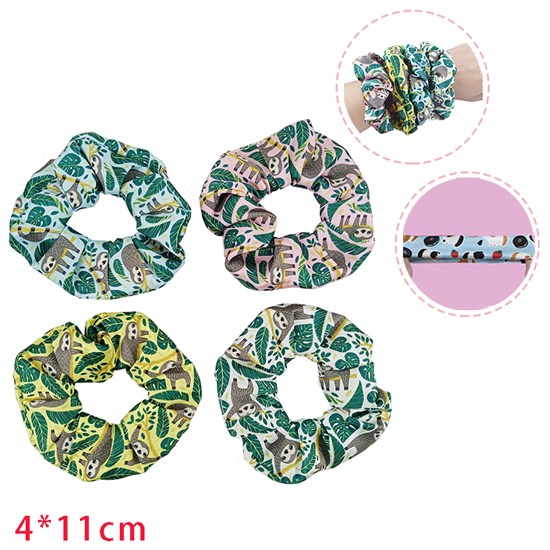 Sloth 4 Pieces Cute Hair Scrunchies Printing Hair Scrunchy Ponytail Holder Hair Ties Accessories for Women and Girls
