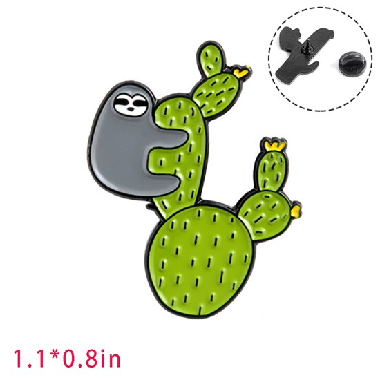 Cute Cartoon Animal Sloth Cactus Enamel Pin Brooch
