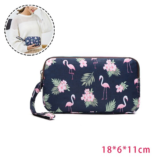 Flamingo Prints Large Travel Purse Wristlet Clutch Zipper Wallet For Women