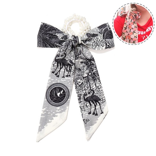 Flamingo Bow Hair Tie Hair Scrunchie Bobbles Hair Bands Hair Rope Long Hair Bow Ponytail Holder Accessories for Women Girls