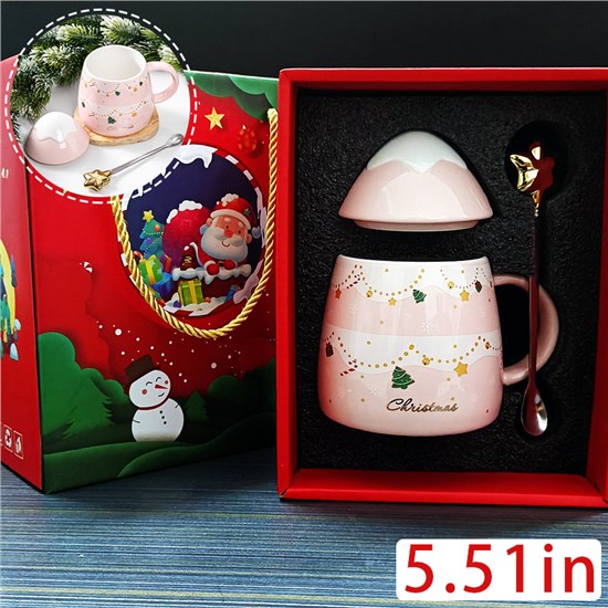 Funny Coffee Mug, Cute Ceramic Christmas Tree Shaped Cup Mugs, Lovely Christmas Tea Cups with Lid and Spoon
