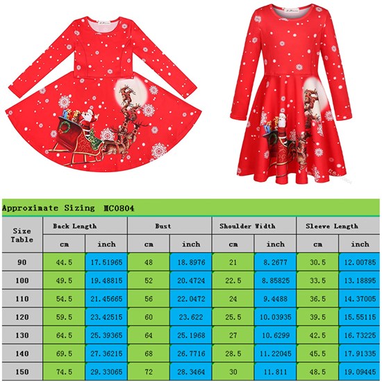 Girls Christmas Dress Printed Casual Party Dress for Kids
