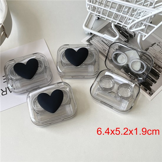 Fashion 3pcs Heart Clear Contact Lens Case,Outdoor Mini Contact Lens Soak Storage Kit