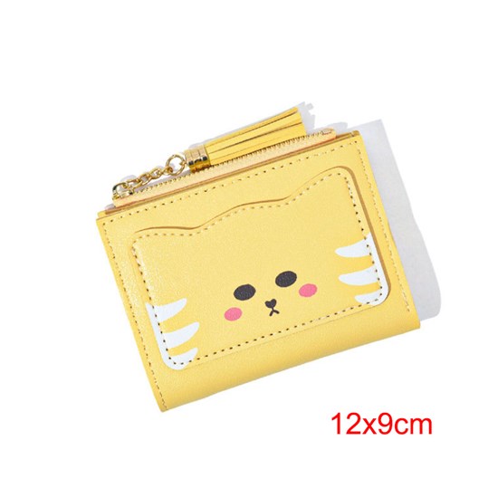 Cute Yellow Cat Pattern PU Wallet Tassel Zipper Wallet