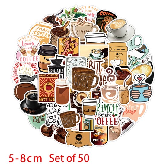 Coffee Stickers 50PCS Cute Stickers Pack Vinyl Waterproof Stickers for Laptop Skateboard Water Bottle Bike Phone Guitar Luggage