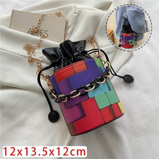 Candy Color Small Bag Drawstring Bucket Bag PU Shoulder Bag