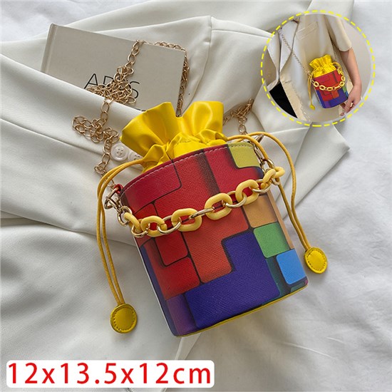 Candy Color Small Bag Drawstring Bucket Bag PU Shoulder Bag