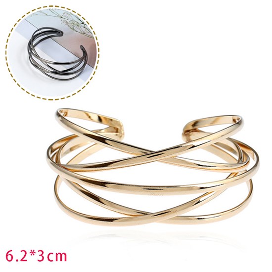 Multilayer Cross Wire Bangle Bracelet Open Adjustable Wide Cuff Bracelet 