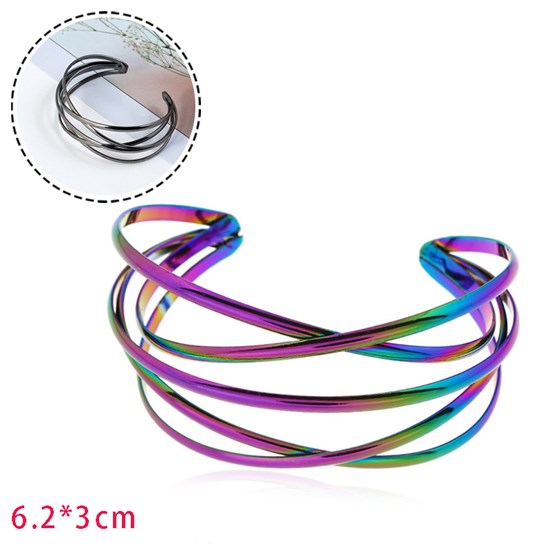 Multilayer Cross Wire Bangle Bracelet Open Adjustable Wide Cuff Bracelet 