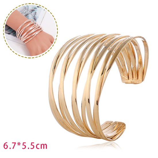Multilayer Cross Wire Bangle Bracelet Open Adjustable Wide Cuff Bracelet 
