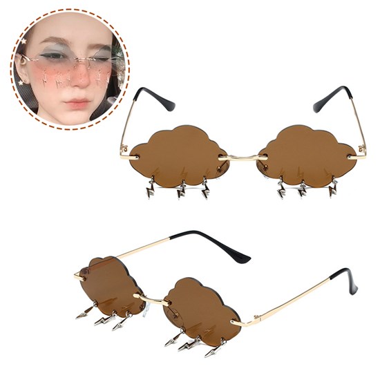 Rimless Cute Sunglasses Women Trendy Vintage Clouds Lightning Shaped Sunglasses men's Cloud Tassel Glasses